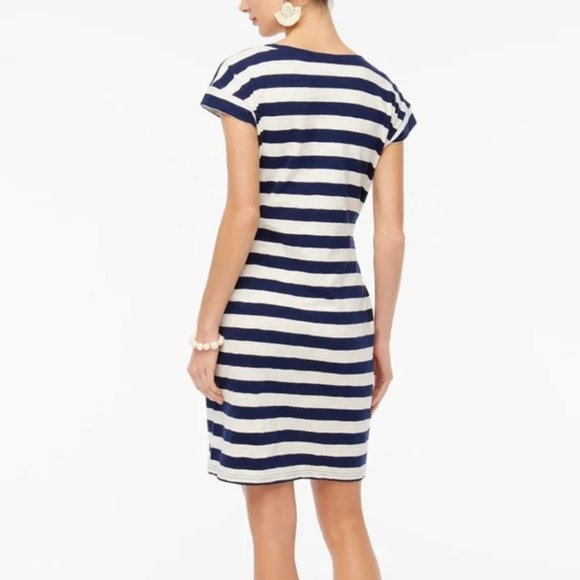 J Crew NWT $60 Navy Ivory Striped Tie Waist T-Shirt Dress in 100% Cotton szXL - Picture 3 of 15